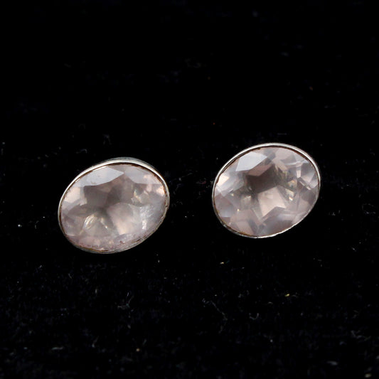 Natural Rose Quartz Studs Earrings Bezel Set 925 Sterling Silver Jewelry