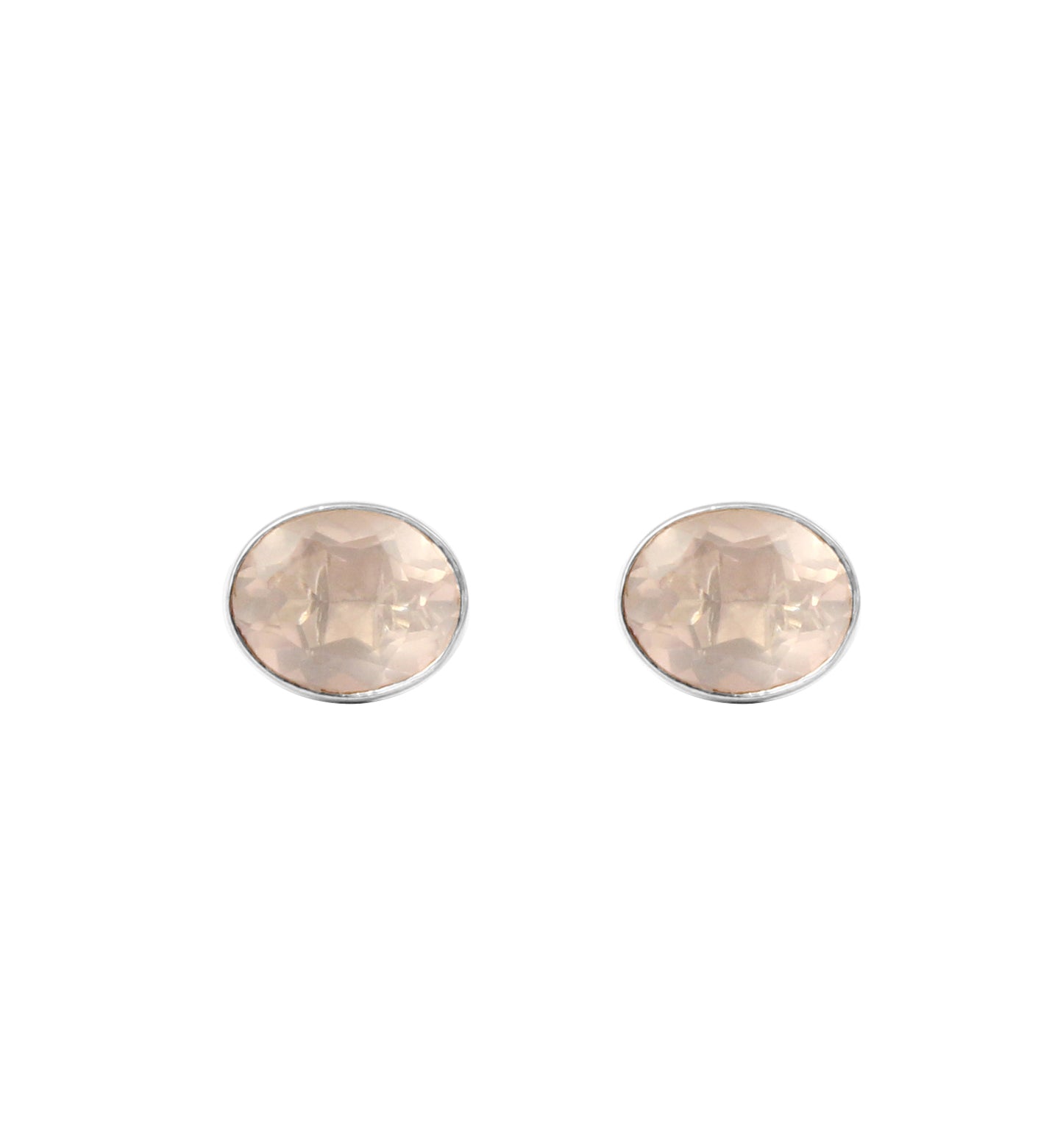 Natural Rose Quartz Studs Earrings Bezel Set 925 Sterling Silver Jewelry