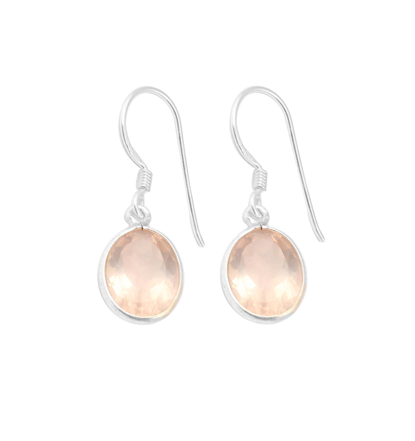 Rose Quartz Gemstone 925 Sterling Silver Earrings Handmade Bezel Set Jewelry