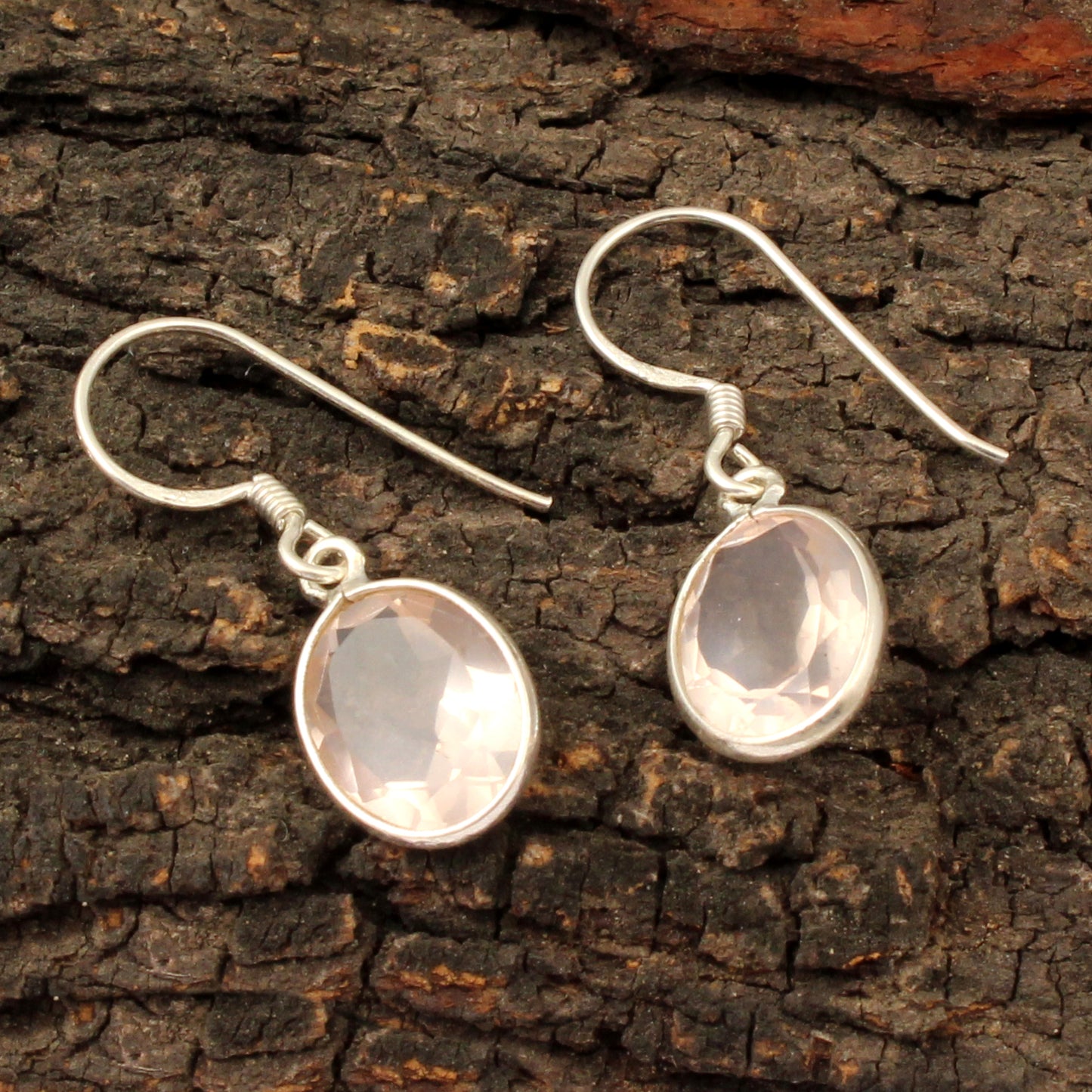 Rose Quartz Gemstone 925 Sterling Silver Earrings Handmade Bezel Set Jewelry
