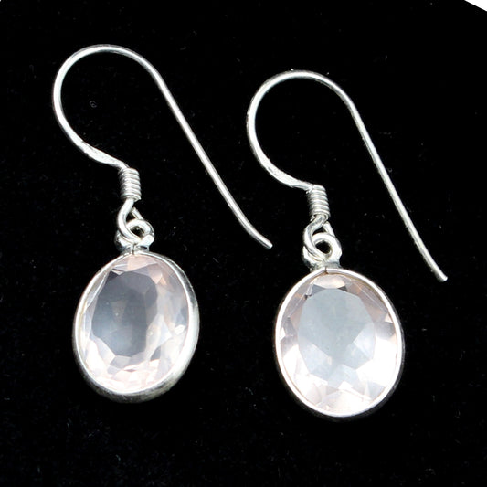 Rose Quartz Gemstone 925 Sterling Silver Earrings Handmade Bezel Set Jewelry