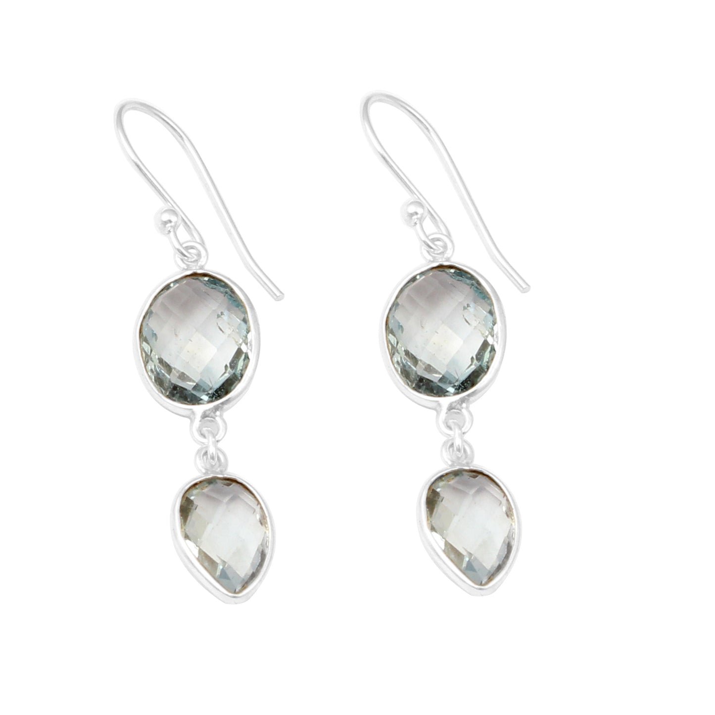 Checker Cut Blue Topaz Earrings Handmade 925 Sterling Silver Dangle Jewelry