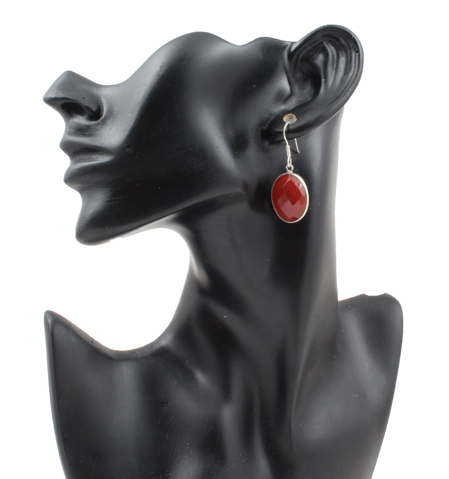 Red Onyx Oval Shape Faceted 925 Sterling Silver Dangle Earrings