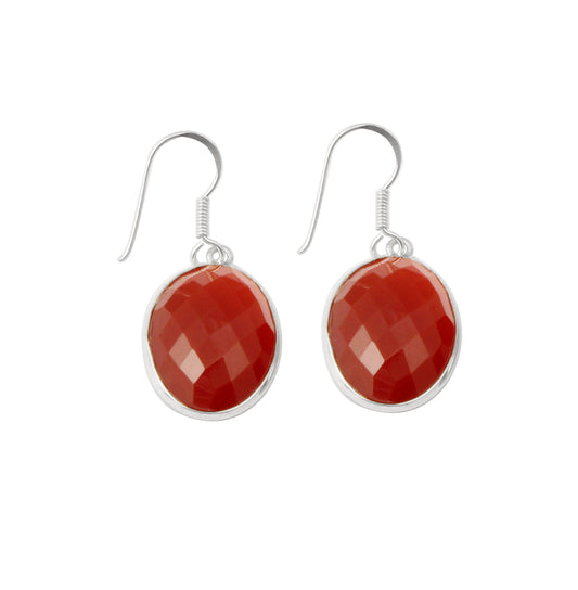 Red Onyx Oval Shape Faceted 925 Sterling Silver Dangle Earrings