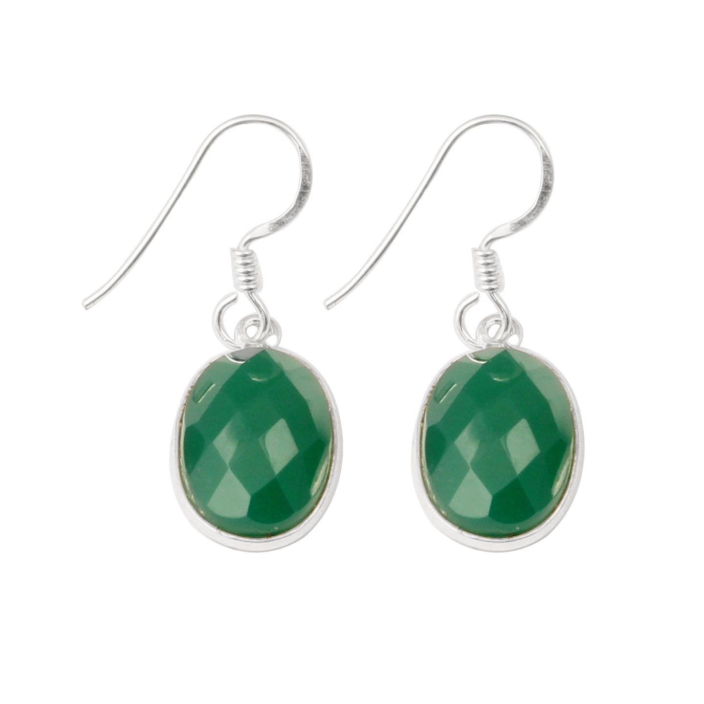 Green Onyx Earrings Oval Shape 925 Sterling Silver Dangle Jewelry