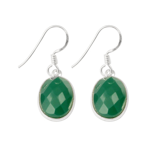 Green Onyx Earrings Oval Shape 925 Sterling Silver Dangle Jewelry