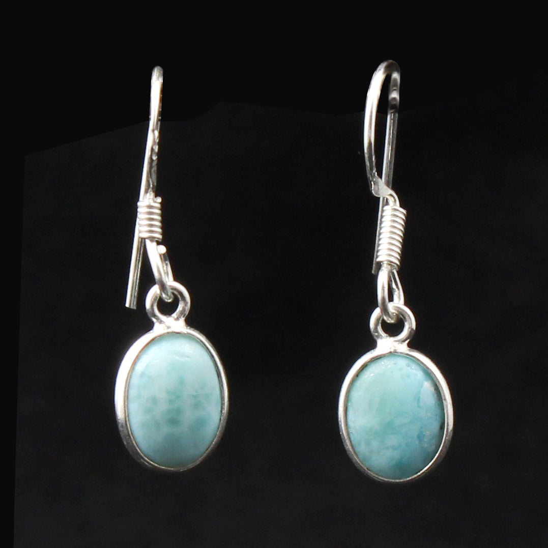 Natural Dominican Larimar Earrings 925 Sterling Silver Dangle Jewelry