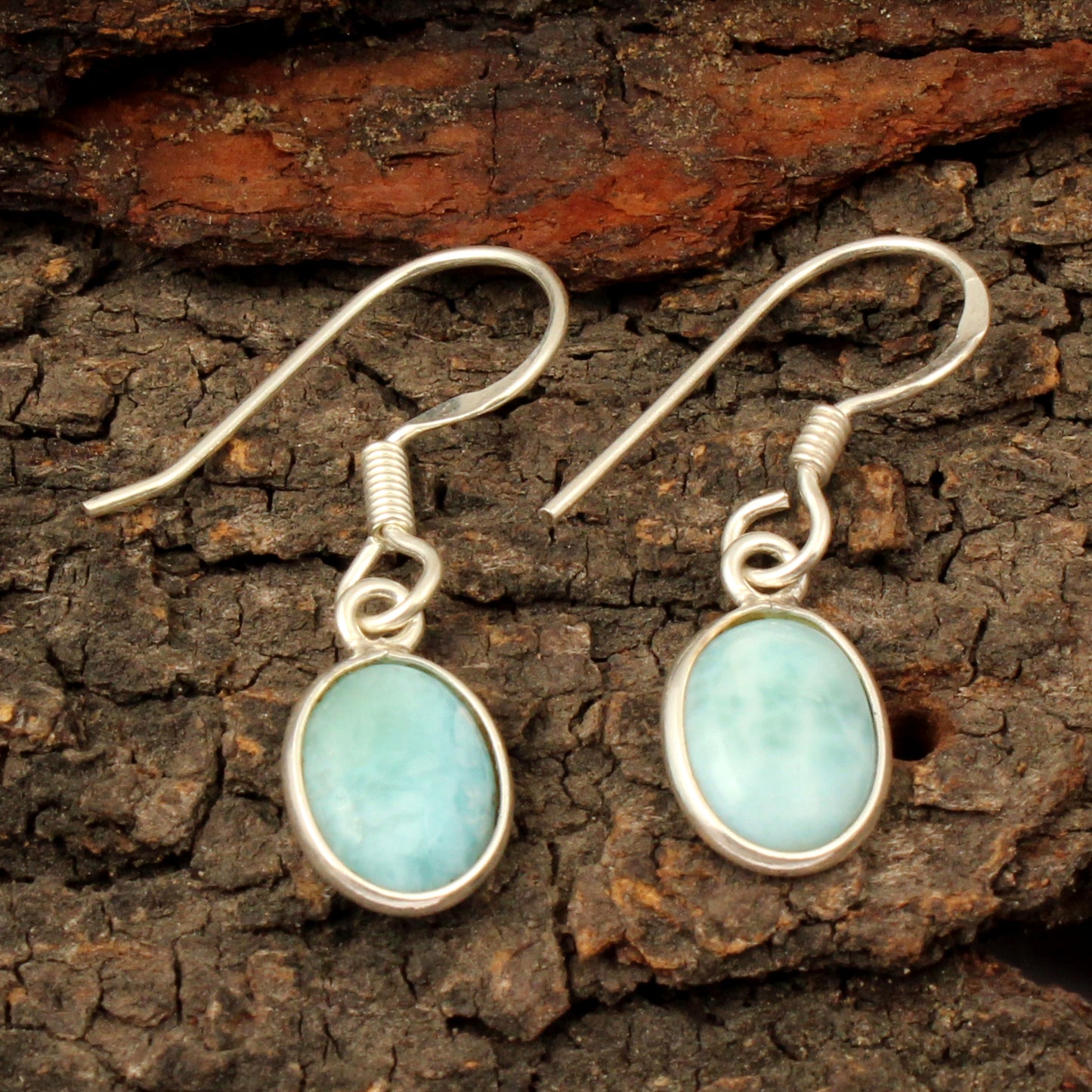 Natural Dominican Larimar Earrings 925 Sterling Silver Dangle Jewelry
