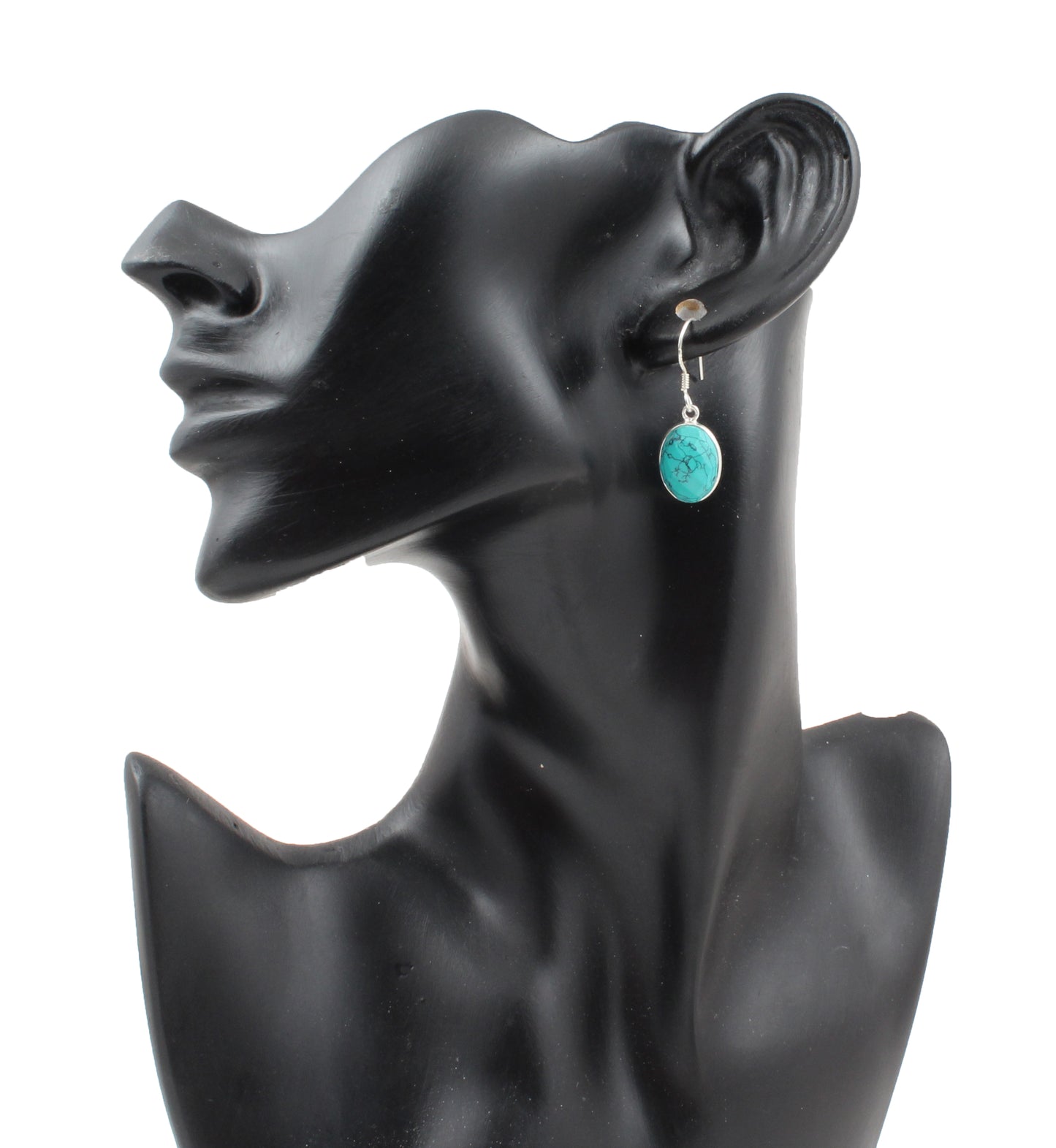 Turquoise Earrings 925 Sterling Silver Oval Shaped Minimalist Dangle Jewelry