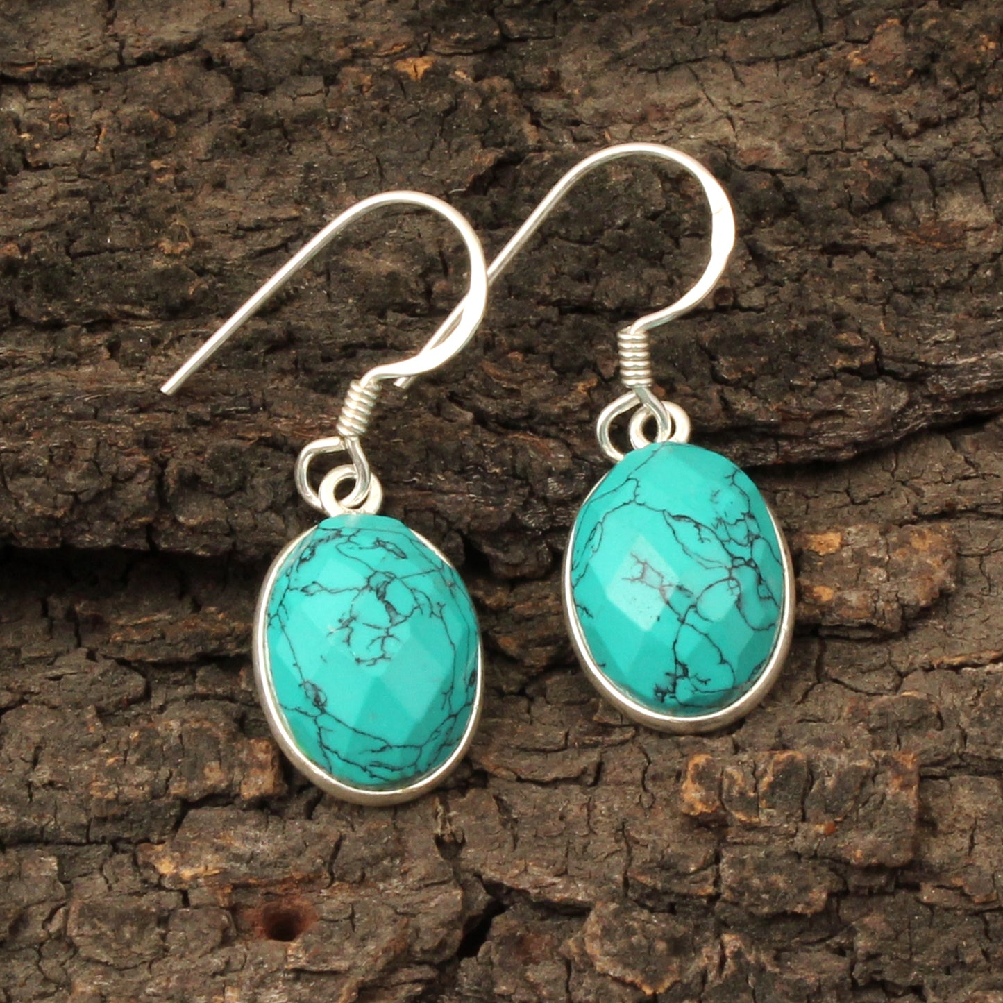 Turquoise Earrings 925 Sterling Silver Oval Shaped Minimalist Dangle Jewelry