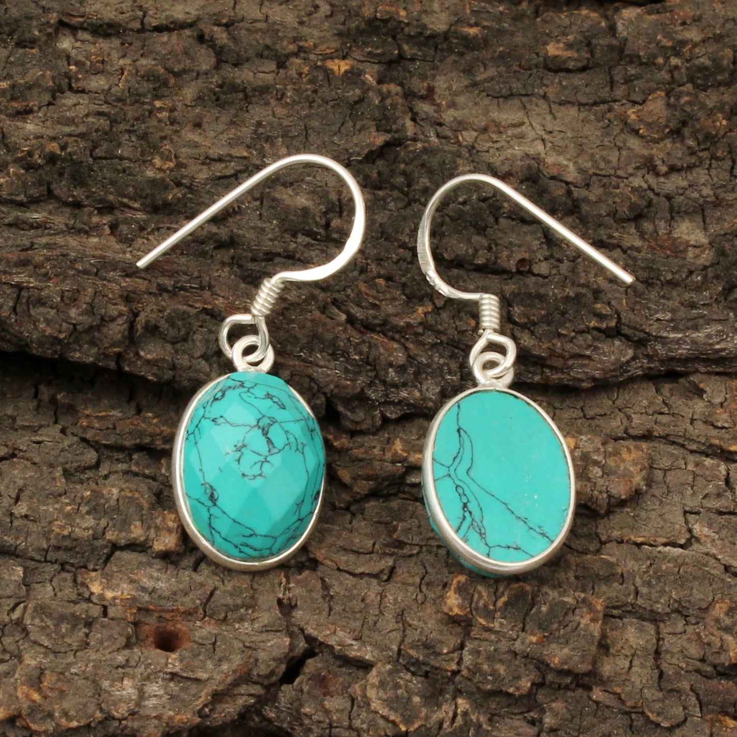Turquoise Earrings 925 Sterling Silver Oval Shaped Minimalist Dangle Jewelry