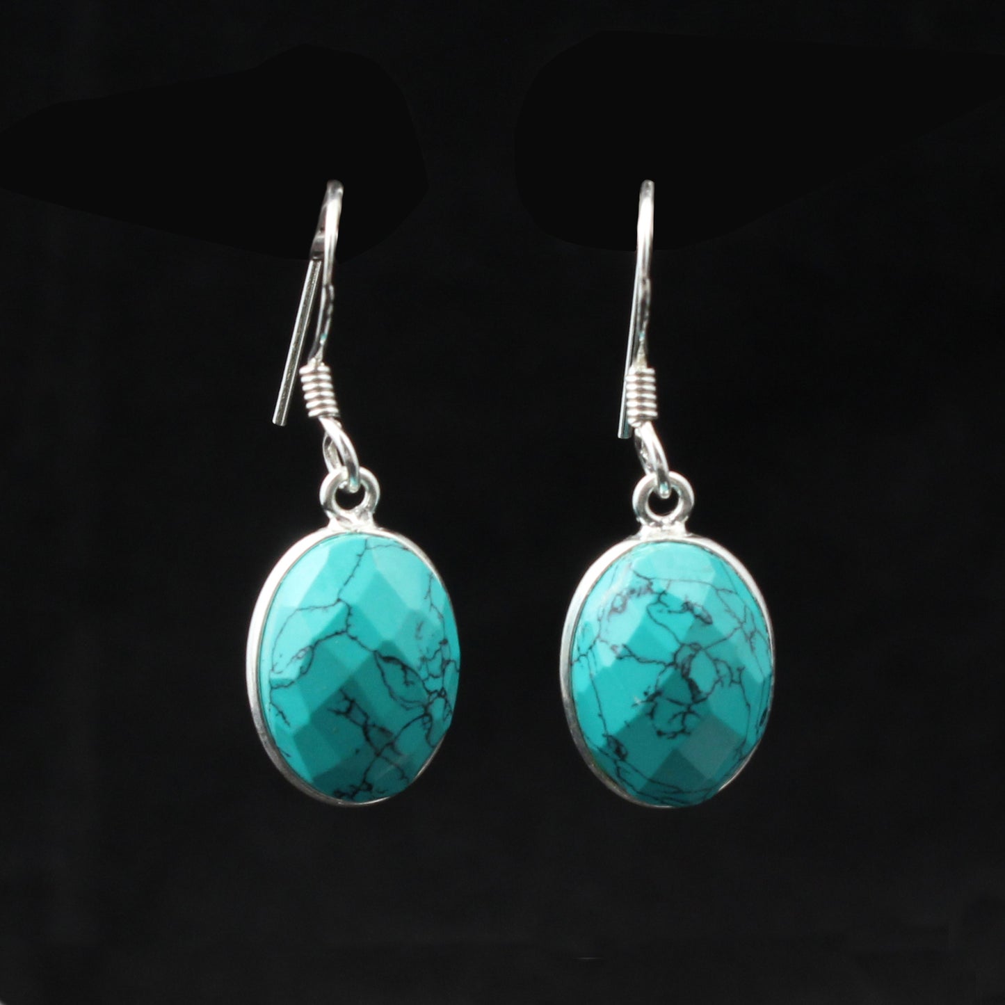Turquoise Earrings 925 Sterling Silver Oval Shaped Minimalist Dangle Jewelry