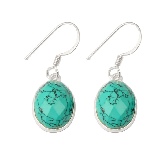 Turquoise Earrings 925 Sterling Silver Oval Shaped Minimalist Dangle Jewelry