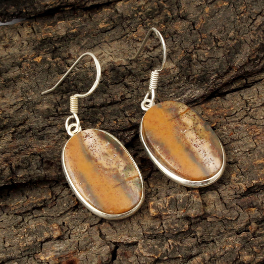 Bloodstone Earrings in 925 Sterling Silver Handmade Dangle Gemstone Bezel Set Earrings