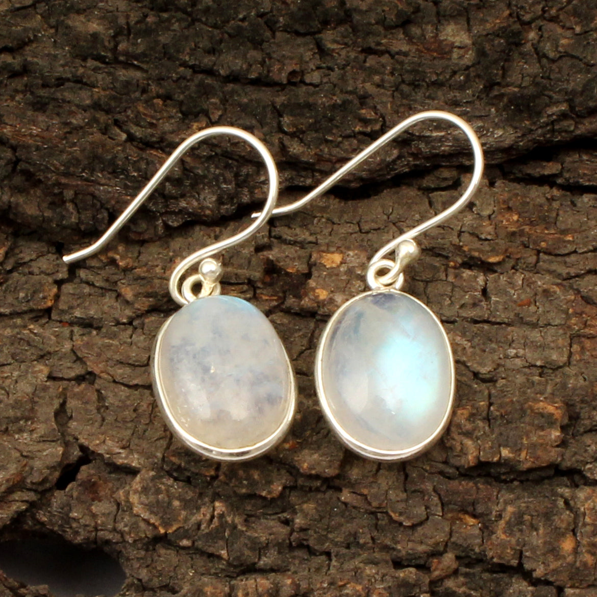 Moonstone Dangle Earrings in 925 Sterling Silver Handmade Bezel Set Jewelry