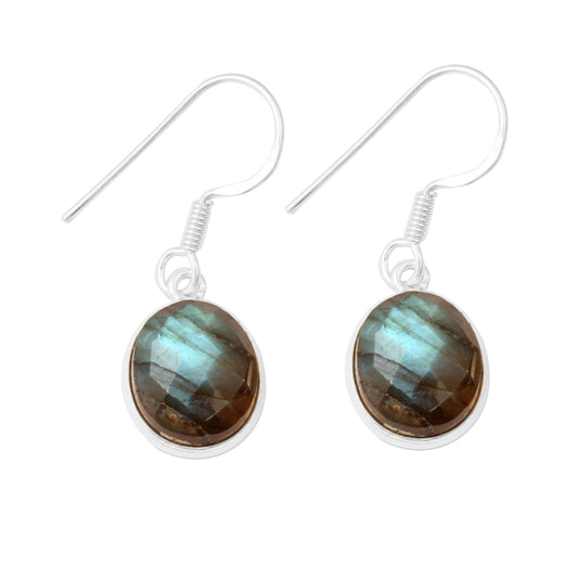 Natural Labradorite 925 Sterling Silver Gemstone Bezel Set Dangle Earrings