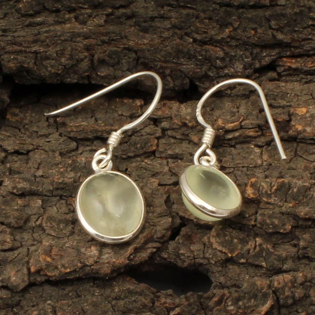 Prehnite Earrings in 925 Sterling Silver Handmade Lightweight Oval Shape Bezel Set Jewelry