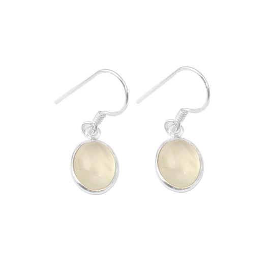 Prehnite Earrings in 925 Sterling Silver Handmade Lightweight Oval Shape Bezel Set Jewelry