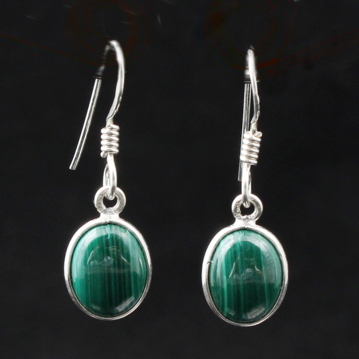 Natural Malachite Earrings Handmade 925 Sterling Silver Jewelry