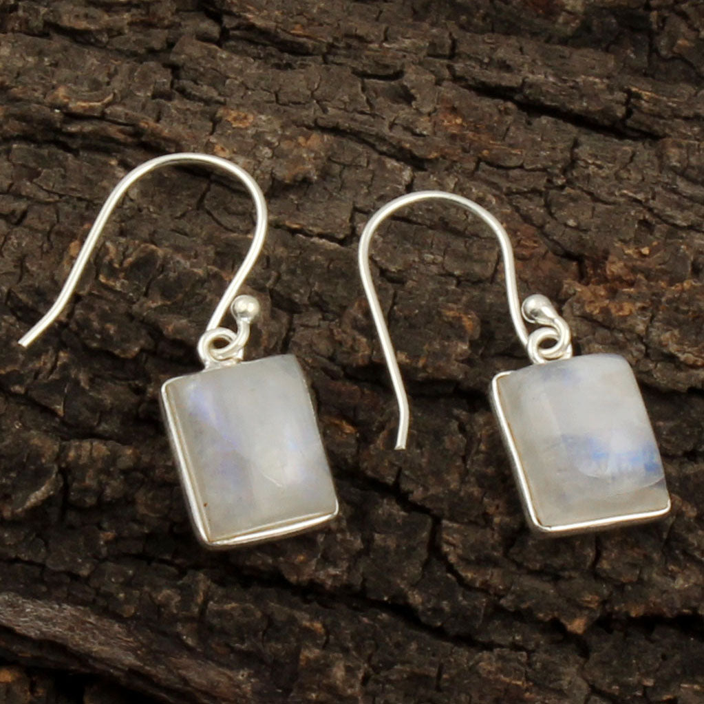Rainbow Moonstone Earrings Simple 925 Sterling Silver Bezel Earrings