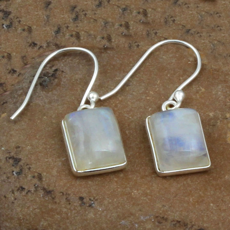 Rainbow Moonstone Earrings Simple 925 Sterling Silver Bezel Earrings