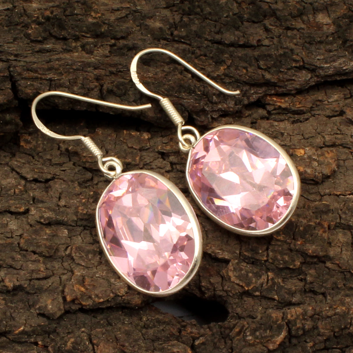 Pink Zircon Earrings with 925 Sterling Silver Handmade Faceted Stone Jewelry