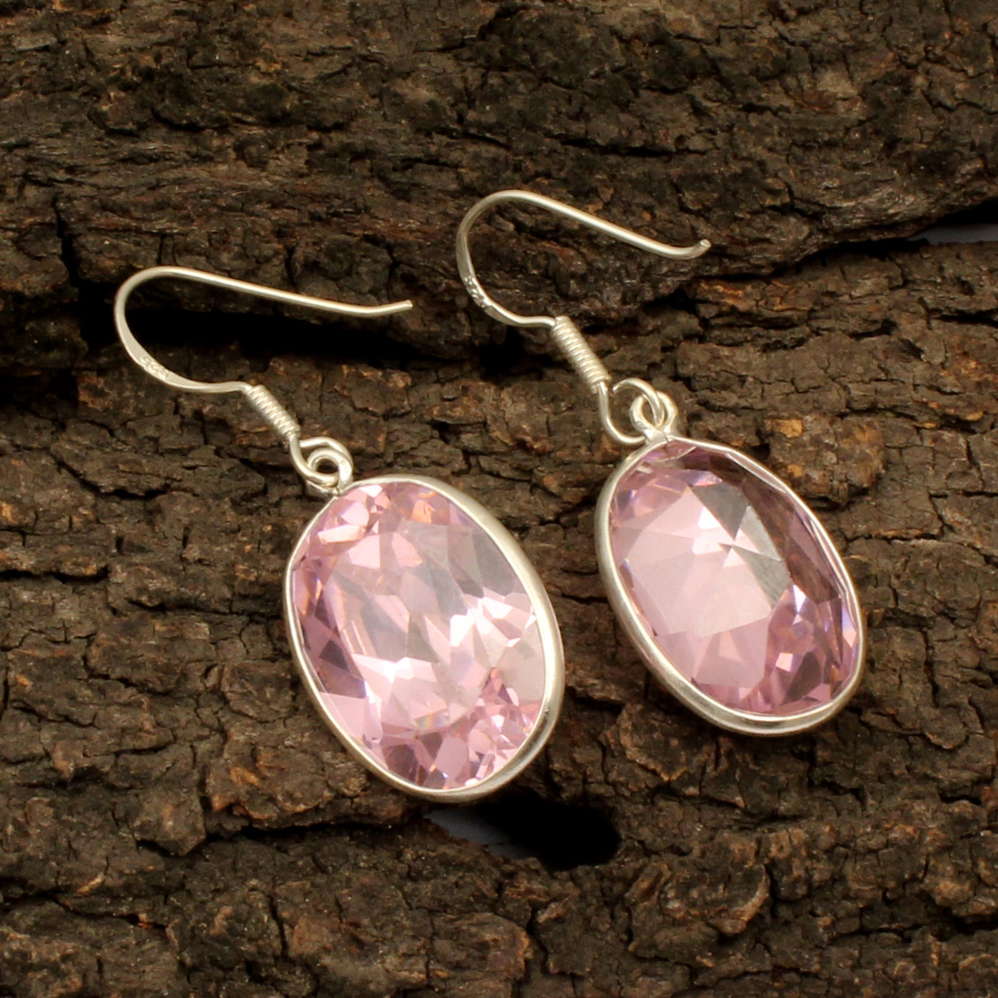 Pink Zircon Earrings with 925 Sterling Silver Handmade Faceted Stone Jewelry