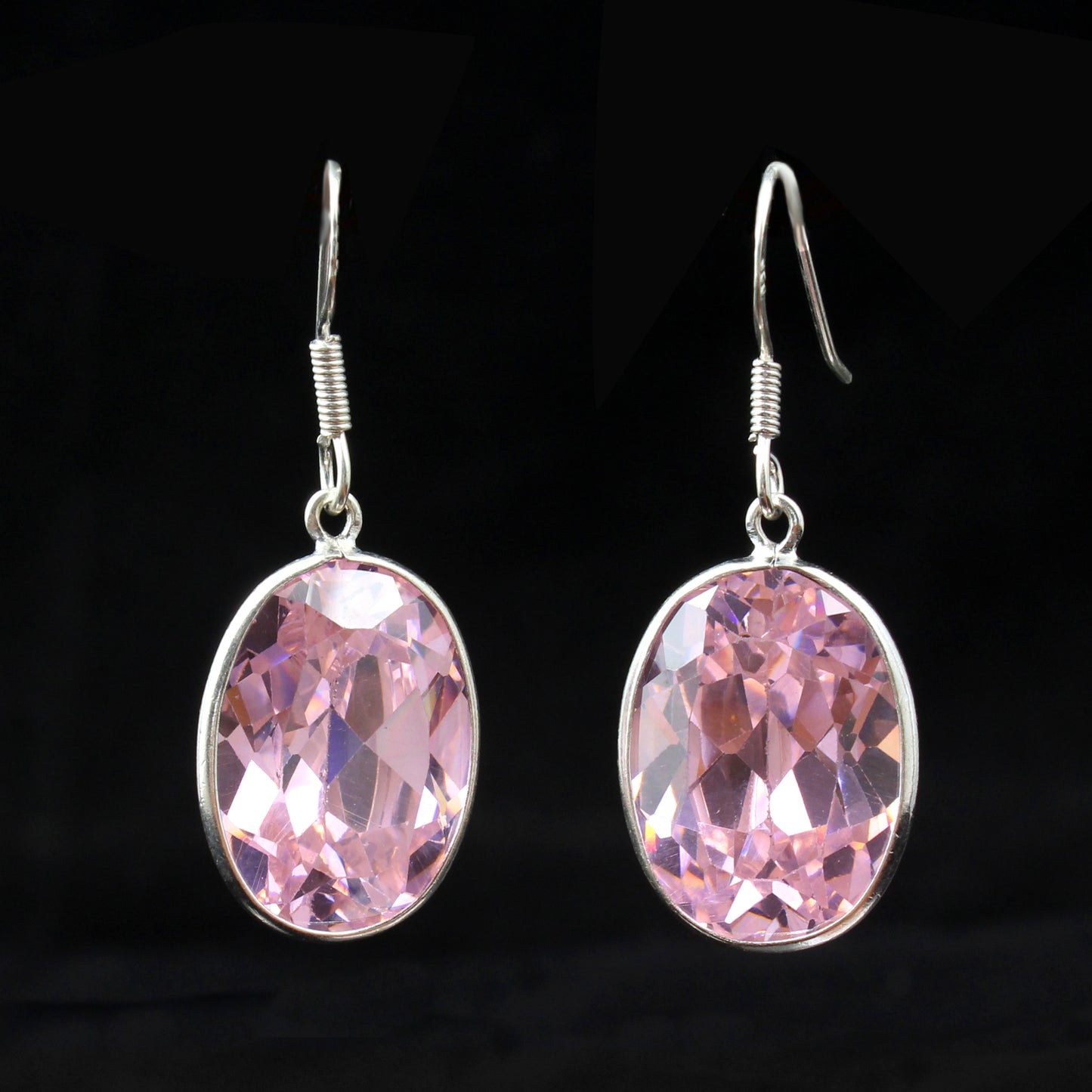 Pink Zircon Earrings with 925 Sterling Silver Handmade Faceted Stone Jewelry