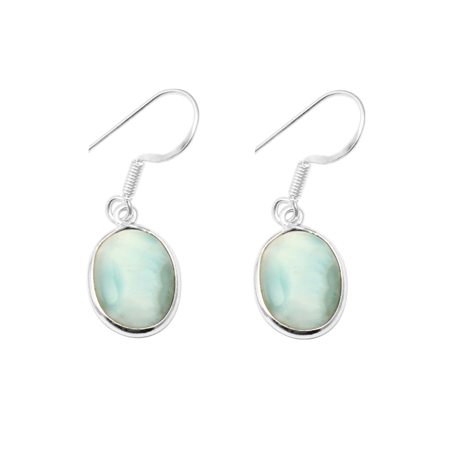 Natural Dominican Larimar Earrings Bezel Set 925 Sterling Silver Jewelry