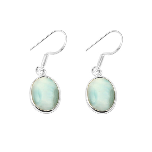 Natural Dominican Larimar Earrings Bezel Set 925 Sterling Silver Jewelry
