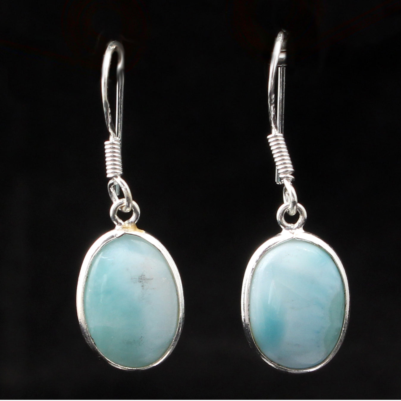 Natural Dominican Larimar Earrings Bezel Set 925 Sterling Silver Jewelry