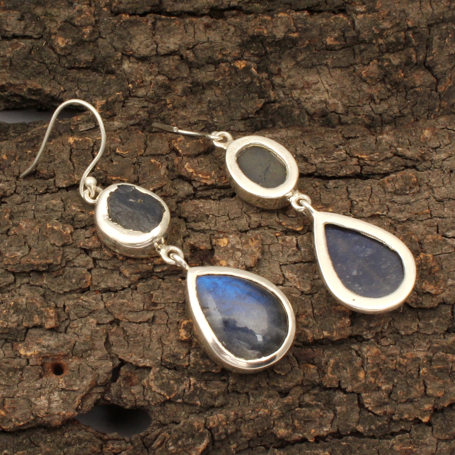 Natural Labradorite Earrings with 925 Sterling Silver Handmade Dangle Jewelry