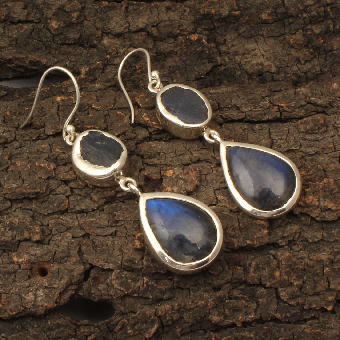 Natural Labradorite Earrings with 925 Sterling Silver Handmade Dangle Jewelry