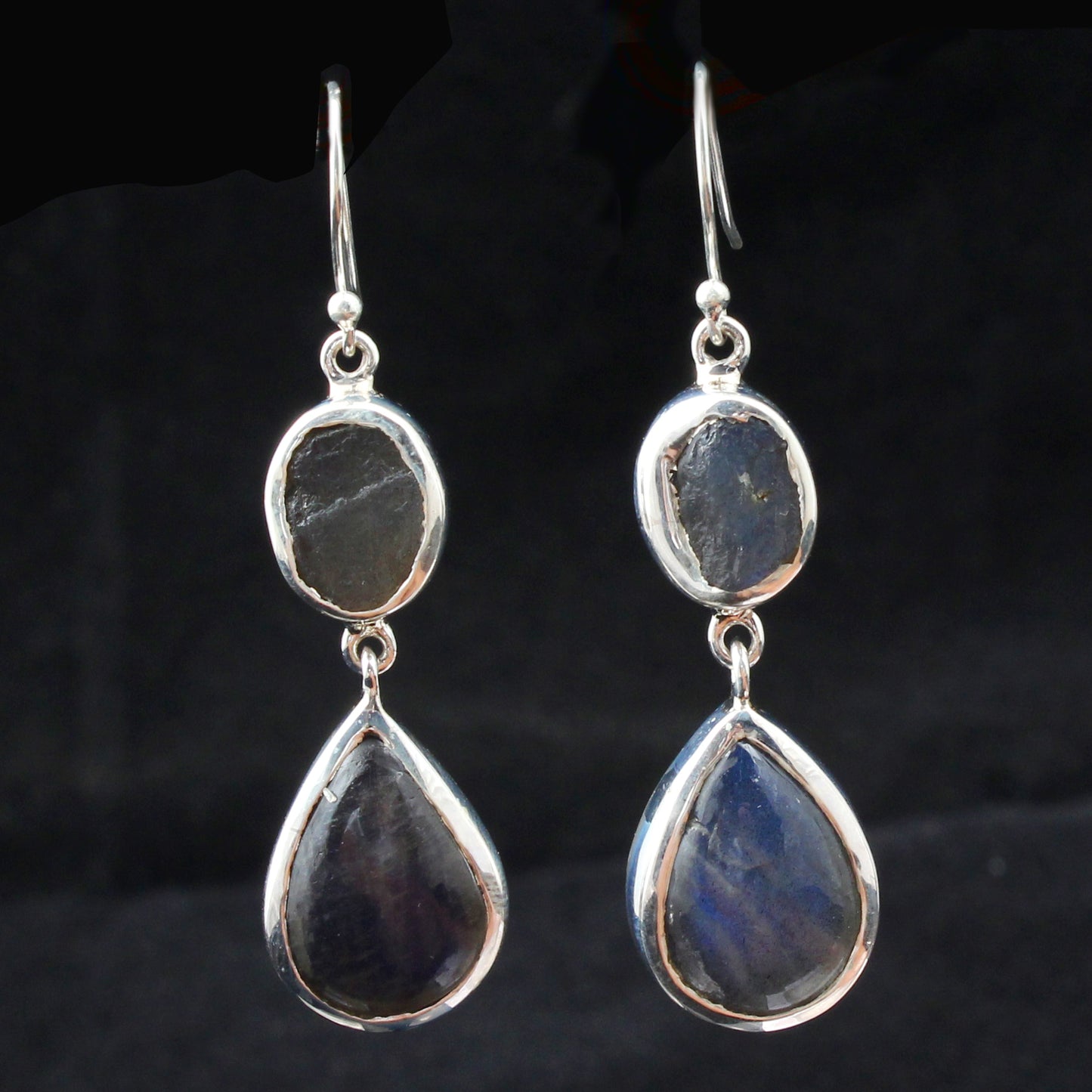 Natural Labradorite Earrings with 925 Sterling Silver Handmade Dangle Jewelry
