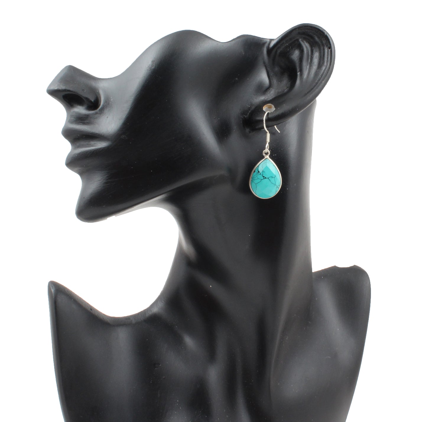 Turquoise Earrings 925 Sterling Silver Pear Shaped Minimalist Dangle Faceted Gemstone Jewelry