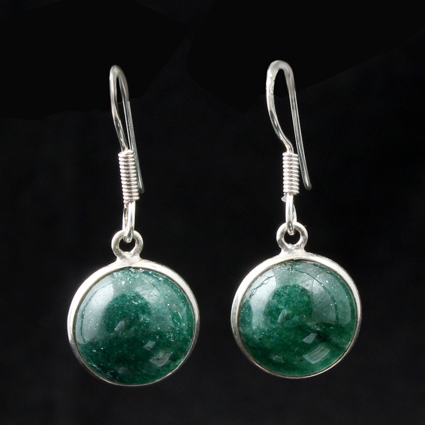 925 Sterling Silver Natural Green Jade Stone Earrings