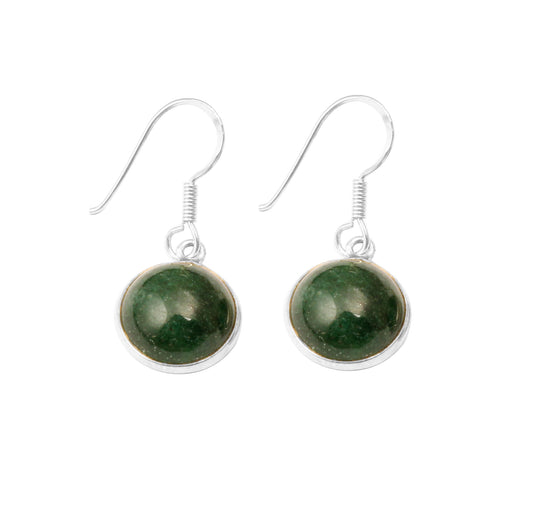 925 Sterling Silver Natural Green Jade Stone Earrings
