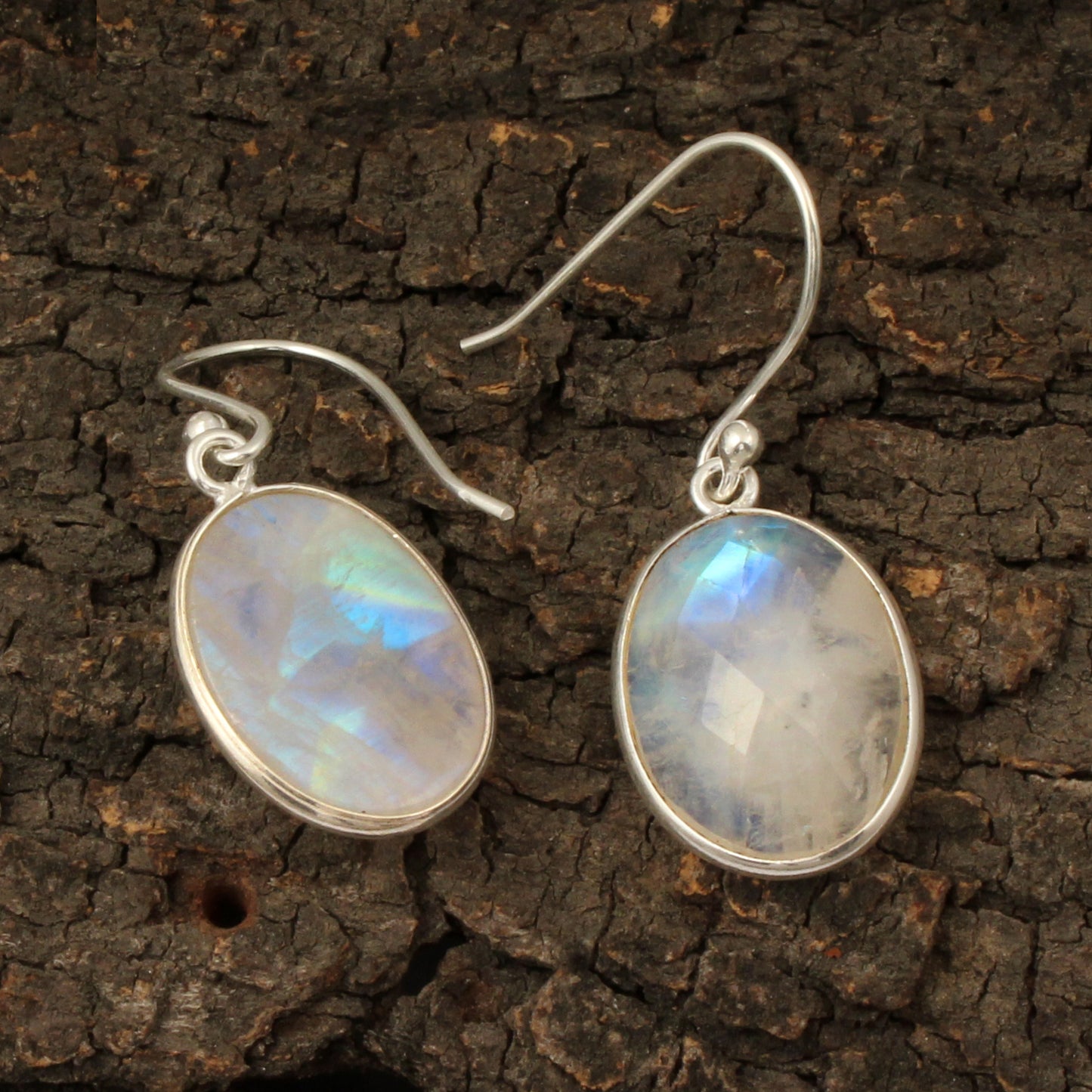 Natural Rainbow Moonstone Earrings 925 Solid Silver Handmade Jewelry
