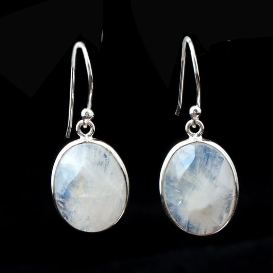 Natural Rainbow Moonstone Earrings 925 Solid Silver Handmade Jewelry