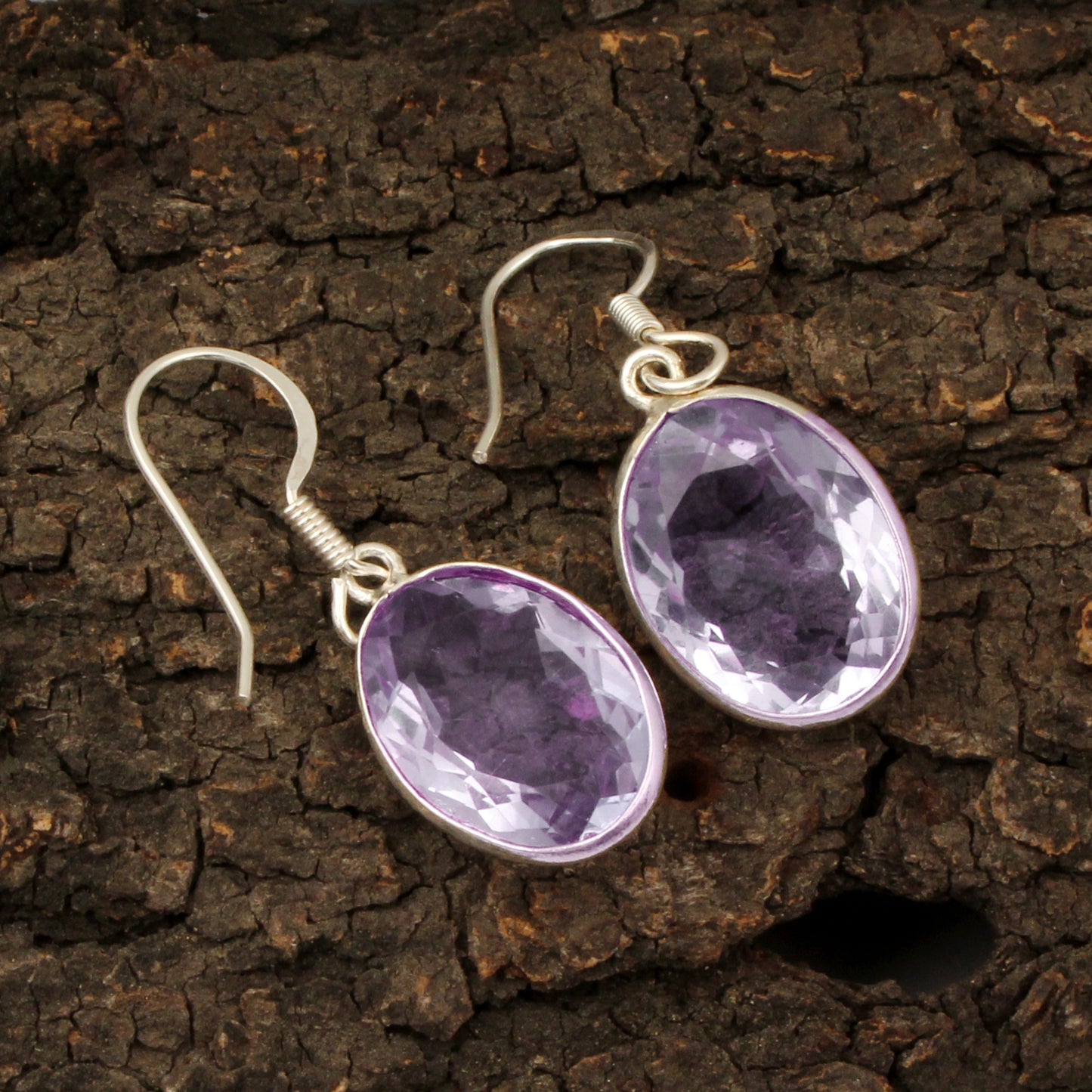 Amethyst Dangle Earrings Handmade Bezel Set 925 Sterling Silver Jewelry