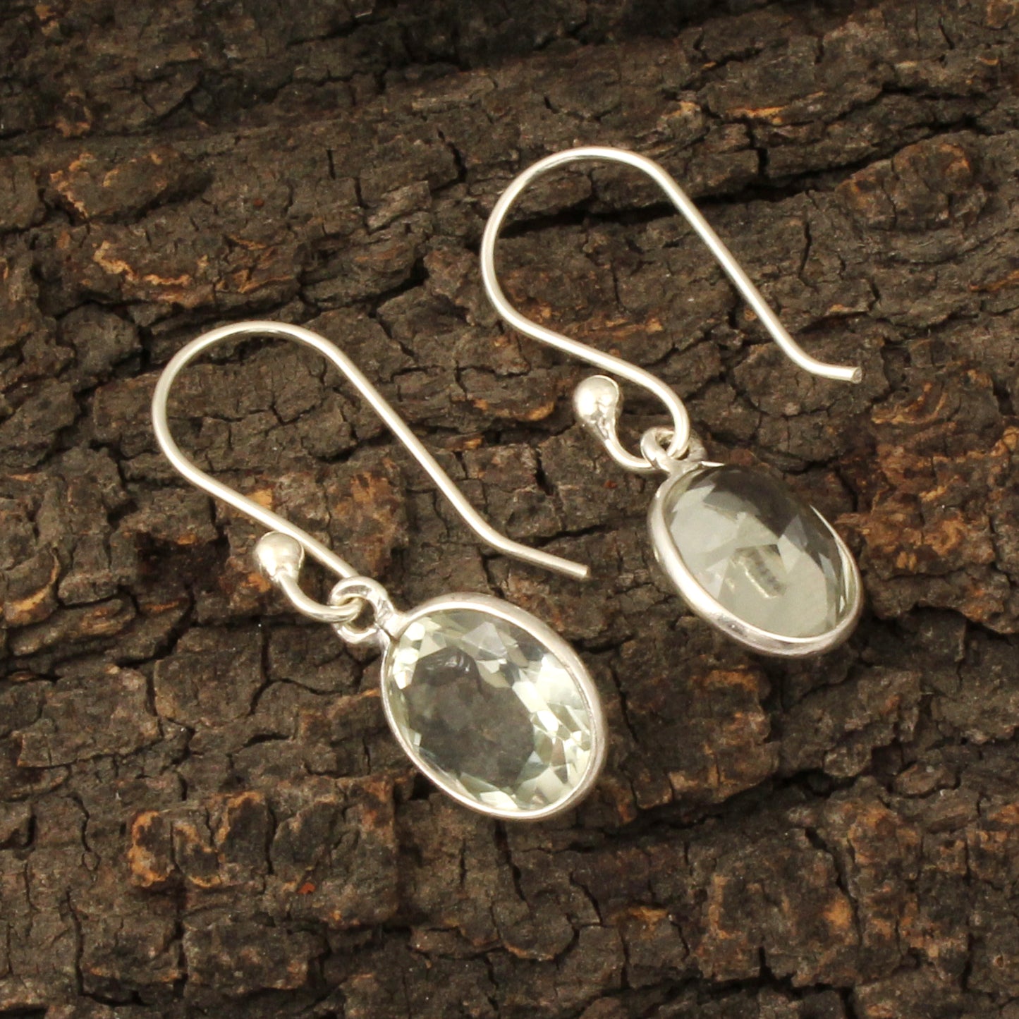 Green Amethyst Dangle Earrings Handmade Bezel Set 925 Sterling Silver Jewelry
