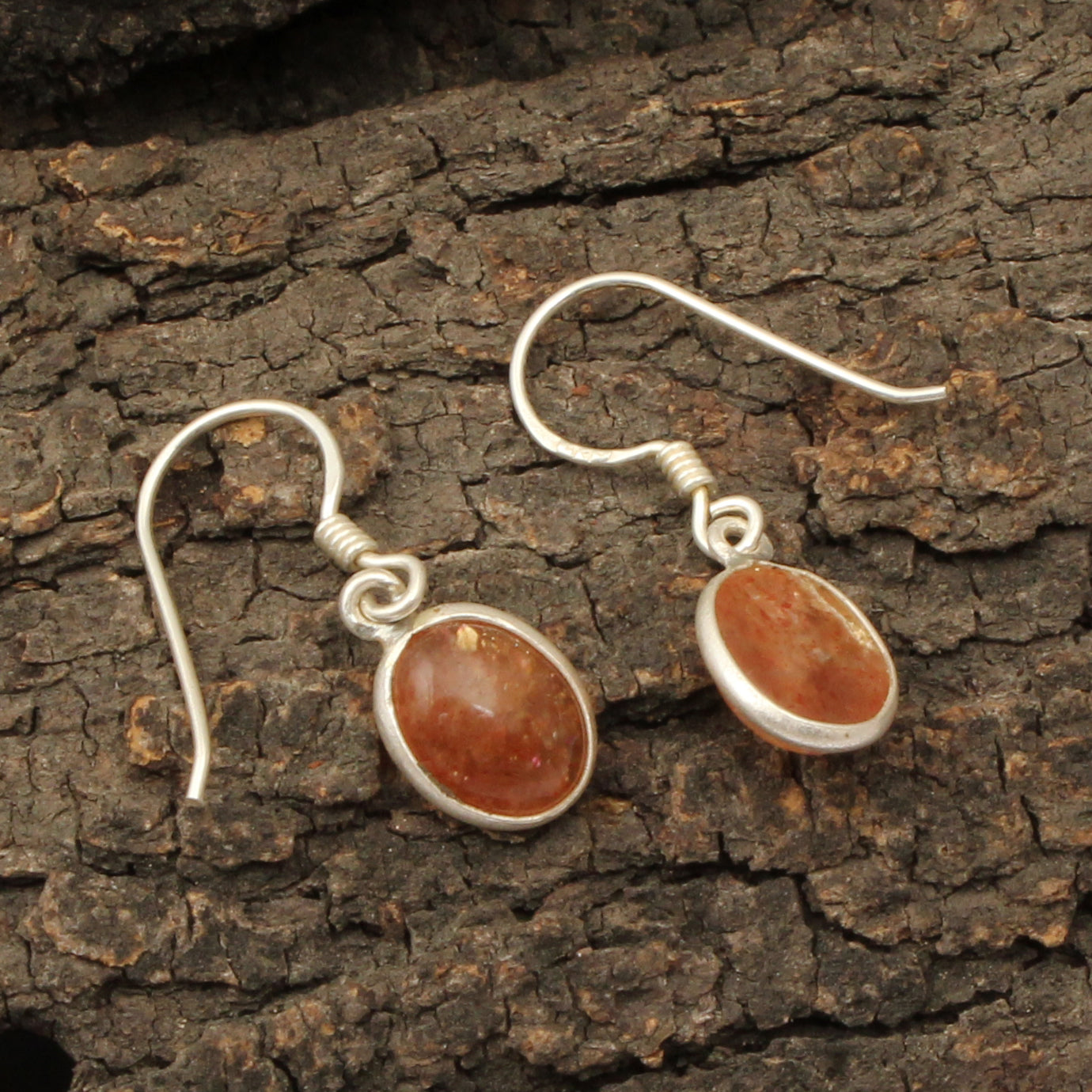 Sunstone Dangle Bezel Set Earrings in 925 Sterling Silver