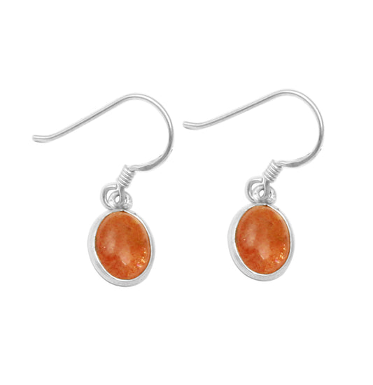 Sunstone Dangle Bezel Set Earrings in 925 Sterling Silver