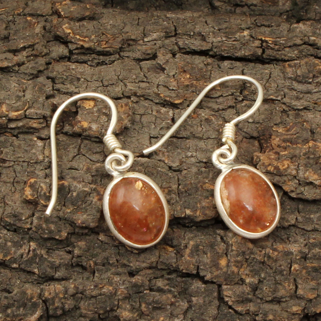 Sunstone Dangle Bezel Set Earrings in 925 Sterling Silver