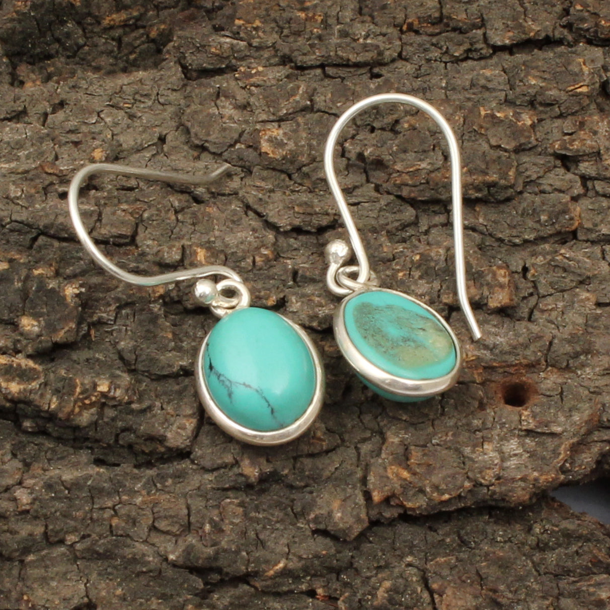 Turquoise Earrings 925 Sterling Silver Oval Shaped Minimalist Dangle Jewelry