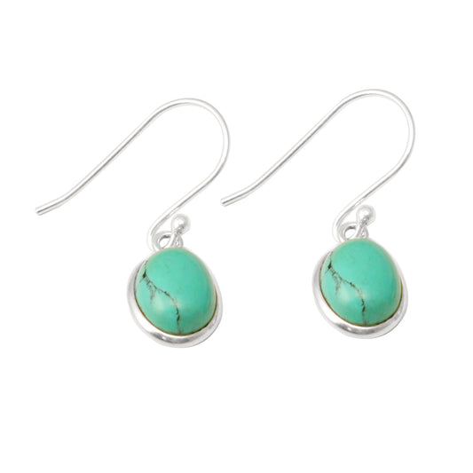 Turquoise Earrings 925 Sterling Silver Oval Shaped Minimalist Dangle Jewelry