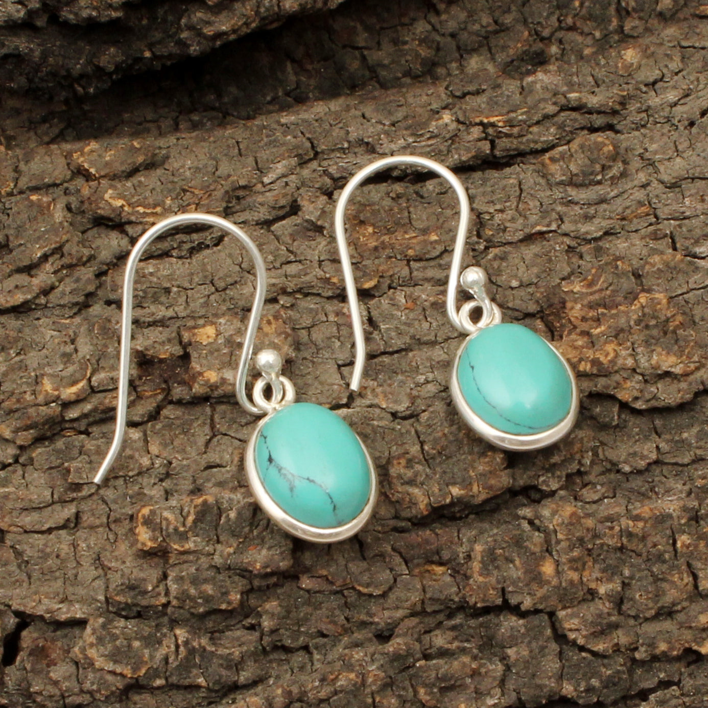 Turquoise Earrings 925 Sterling Silver Oval Shaped Minimalist Dangle Jewelry