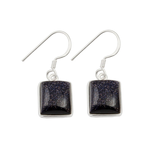 Blue Sunstone Earrings Bezel Set Statement Earrings 925 Sterling Silver Earrings