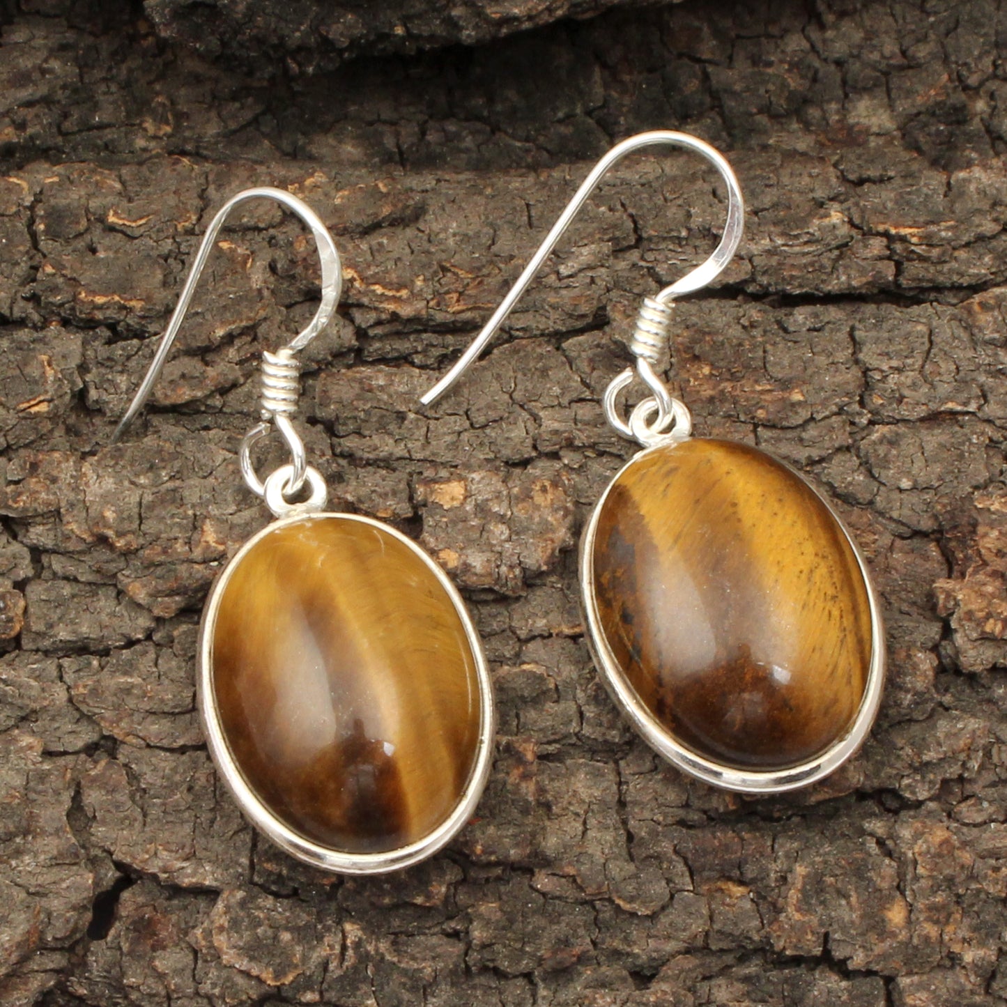 Tiger's Eye Earrings in 925 Sterling Silver Handmade Bezel Set Jewelry