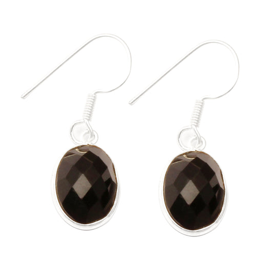 Faceted Black Onyx Earrings with 925 Sterling Silver Handmade Oval Shape Dangle Jewelry